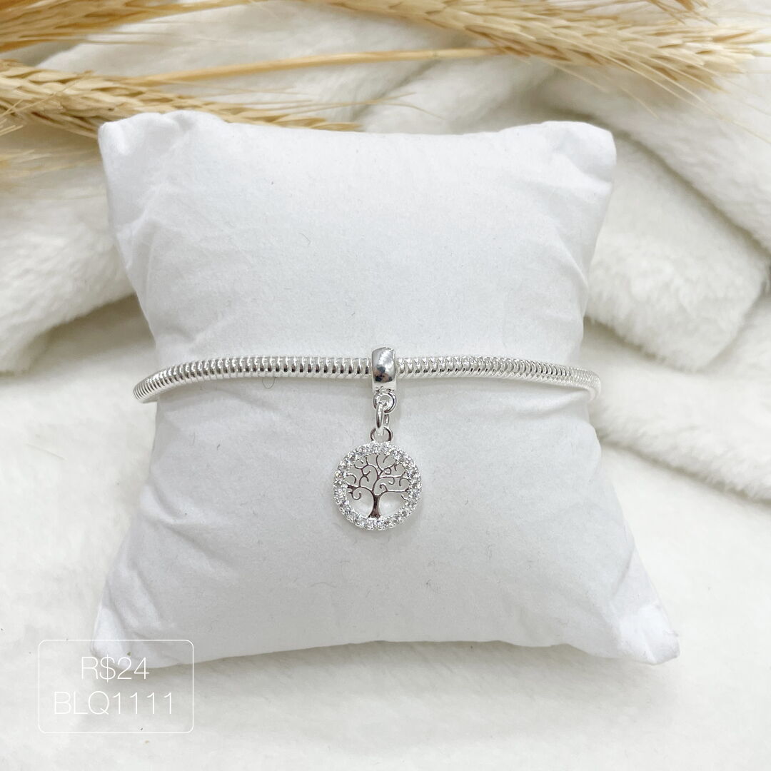 Berloque Árvore da Vida Cravejado Cristal Pendurado Prateado